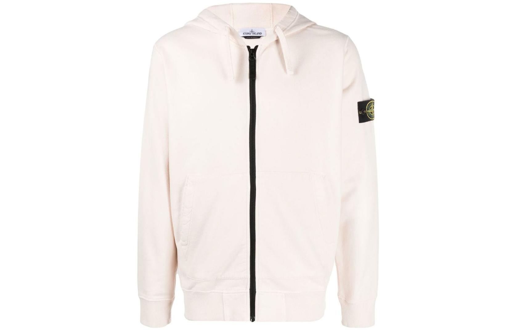 Stone Island FW22 Pink Logo Print Zip-Up Hoodie Long Sleeve 771564220-V0080