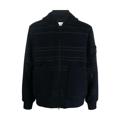 Stone Island FW22 Pinstripe Logo Patch Hooded Jacket Navy Menswear 771542854-V0020