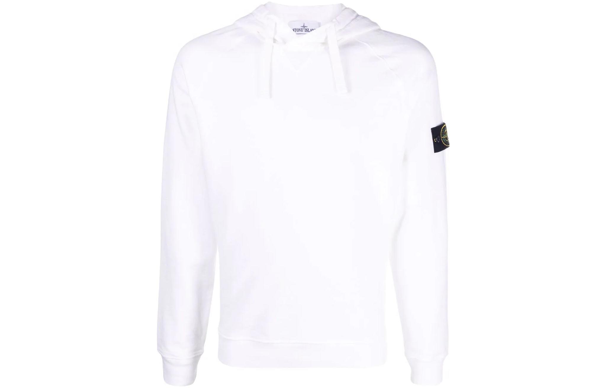 Stone Island FW22 Plain Logo Badge Hoodie White Long Sleeve 761562160-V0001