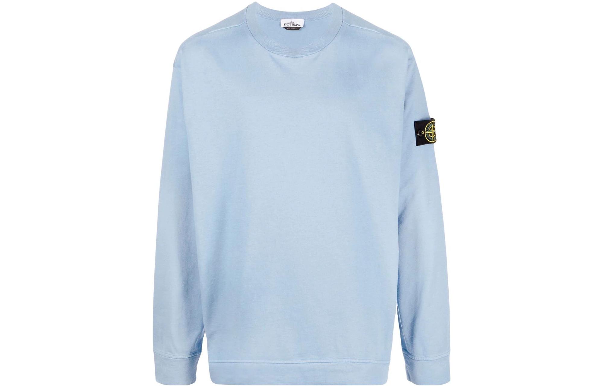 Stone Island FW22 Plain Logo Patch Crewneck Long Sleeve Sweatshirt Light Blue 771563750V0046