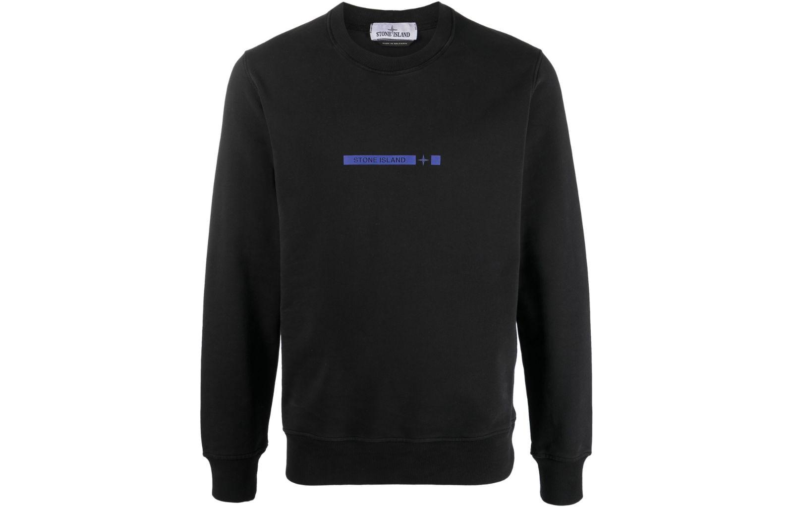 Stone Island FW22 Plain Logo Print Crewneck Long Sleeve Pullover Black 761563085V0029