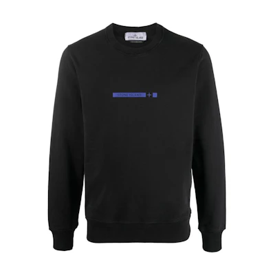 Stone Island FW22 Plain Logo Print Crewneck Long Sleeve Pullover Black 761563085V0029