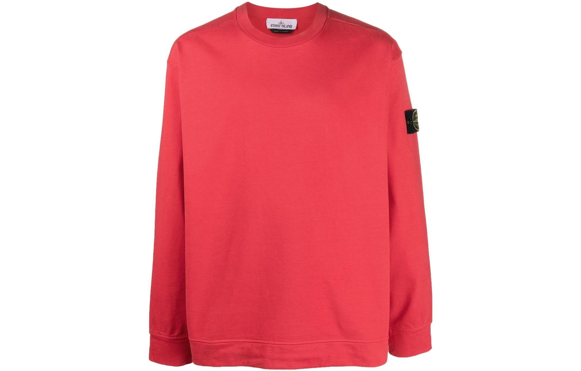 Stone Island FW22 Red Crewneck Sweatshirt with Logo Patch 771563750-V0010