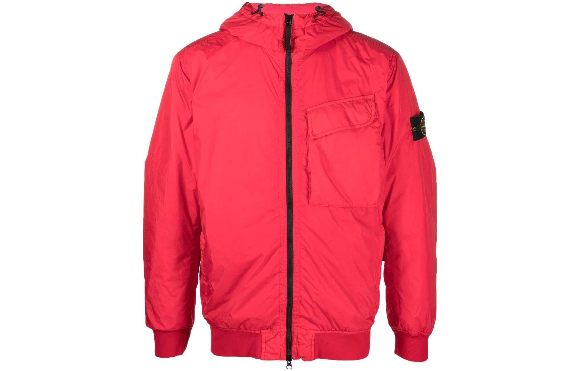 Stone Island FW22 Red Zip-Up Hoodie Jacket with Logo Patch for Men 771540723-V0010