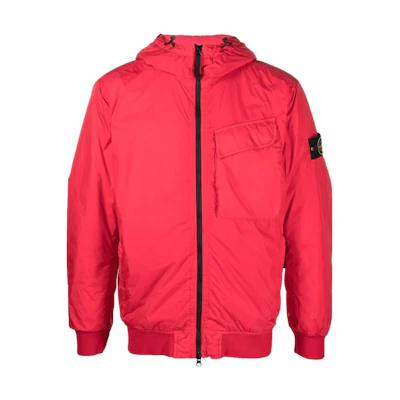 Stone Island FW22 Red Zip-Up Hoodie Jacket with Logo Patch for Men 771540723-V0010
