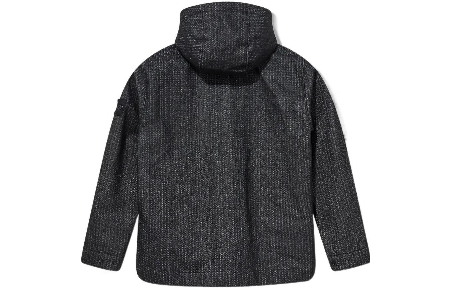 Lookbook STONE ISLAND FW22 Jaket Hoodie Label Putih Reflektif Hitam Lelaki. 771543199-V0029