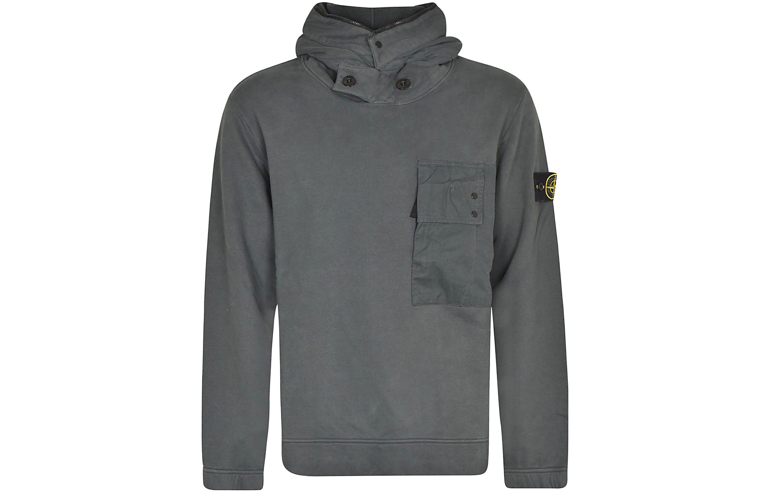 Stone Island FW22 Sage Green Hoodie with Badge and Pocket for Men 771564820-V0057