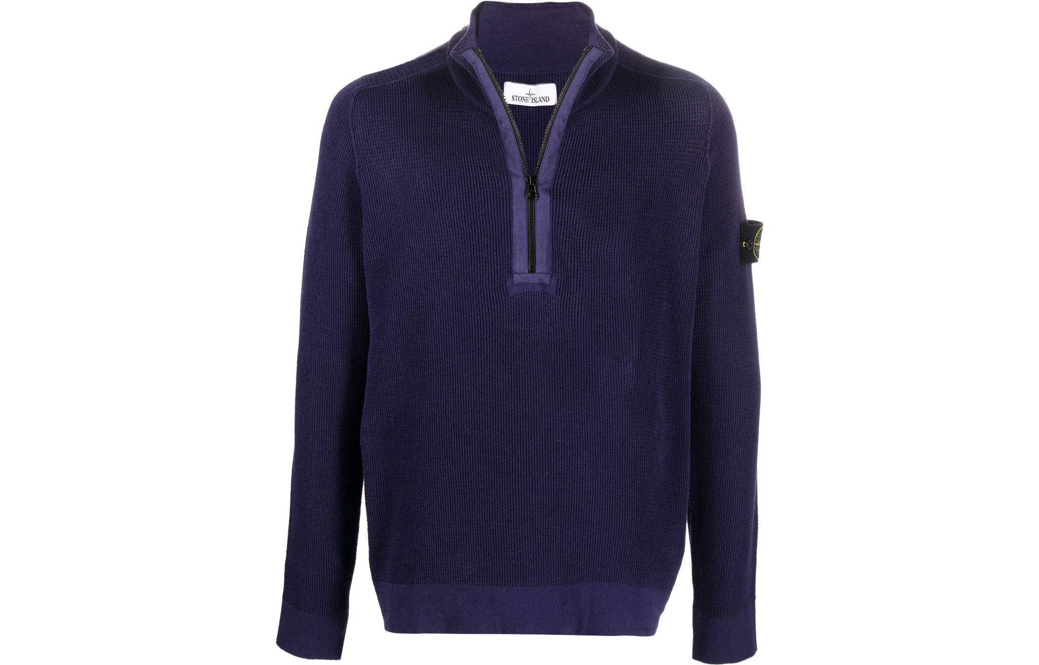 Stone Island FW22 Solid Badge Quarter-Zip Sweatshirt Purple ( Edition) 7615519B9-V0027