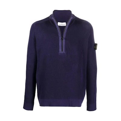 Stone Island FW22 Solid Badge Quarter-Zip Sweatshirt Purple ( Edition) 7615519B9-V0027