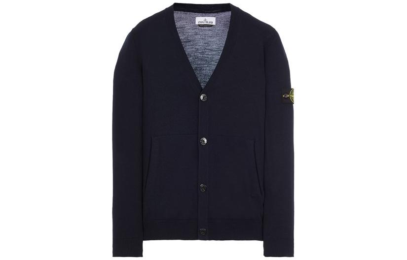 STONE ISLAND FW22 Solid Color Logo Knit Sweater Men’s Navy Blue 7715511C4-V0020