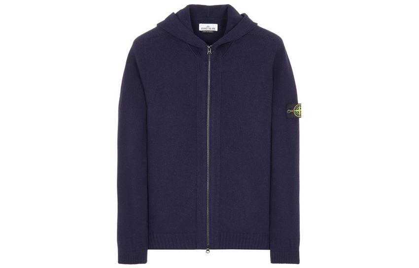 Stone Island FW22 Solid Color Logo Zip-Up Hoodie Jacket Navy Blue 7715509A3-V0020