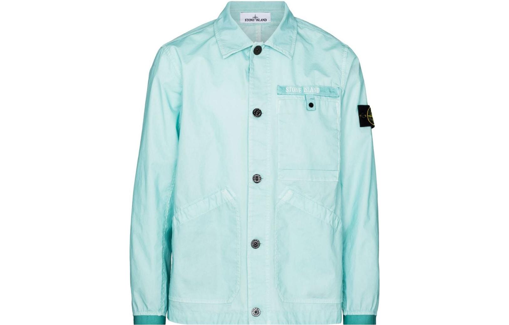 Stone Island FW22 Solid Color Patch Single-Breasted Jacket Light Blue Men 7615A0230V0044