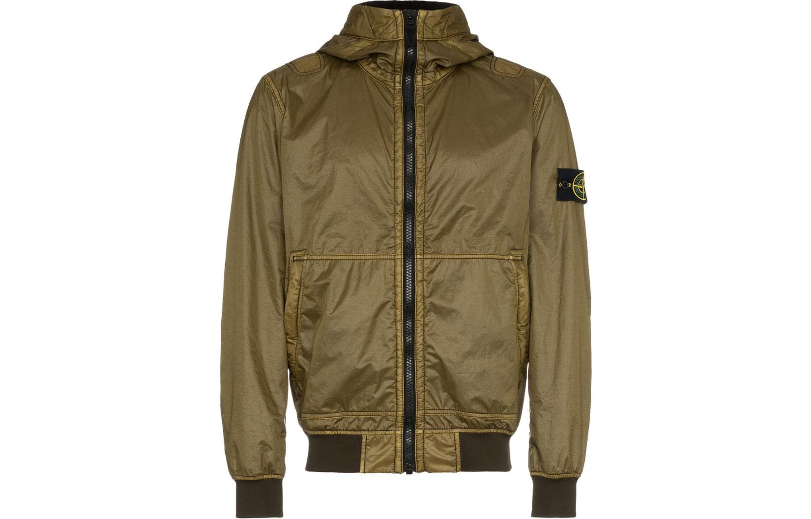 Stone Island FW22 Solid Logo Hooded Zip Jacket Olive Green 691544435-V0058