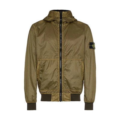 Stone Island FW22 Solid Logo Hooded Zip Jacket Olive Green 691544435-V0058
