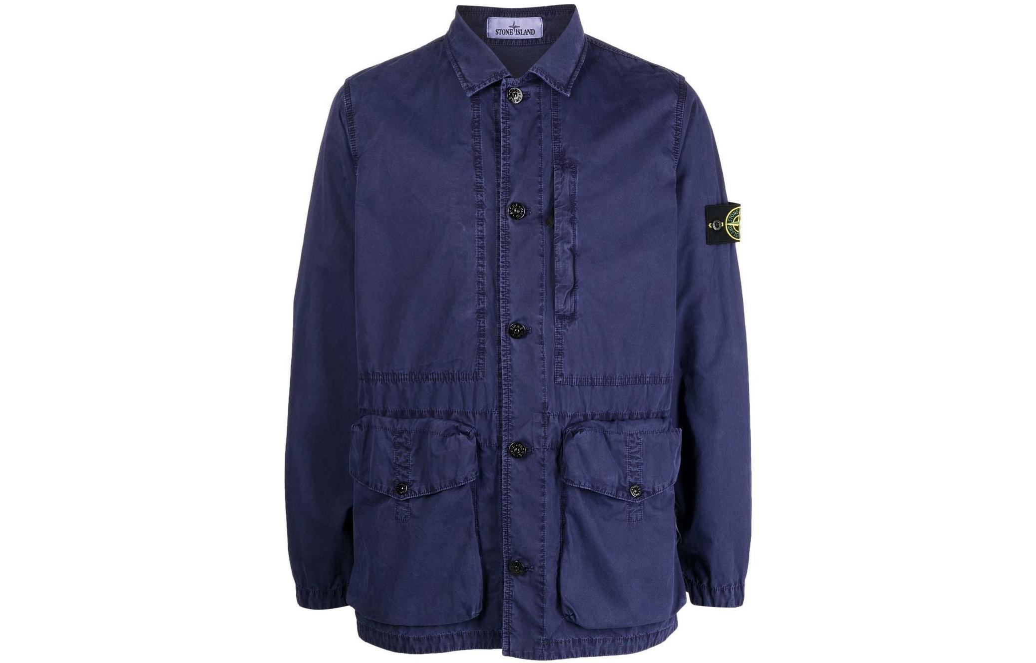 Stone Island FW22 Solid Logo Patch Button Jacket Men’s Blue 7615439WNV0127