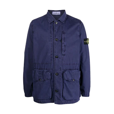 Stone Island FW22 Solid Logo Patch Button Jacket Men’s Blue 7615439WNV0127