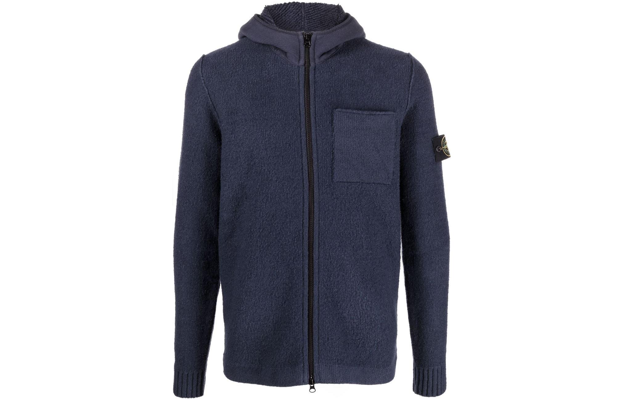 Stone Island FW22 Solid Logo Patch Hoodie Zip Jacket Blue 7715550D2-V0020