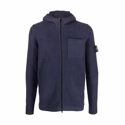 Stone Island FW22 Solid Logo Patch Hoodie Zip Jacket Blue 7715550D2-V0020