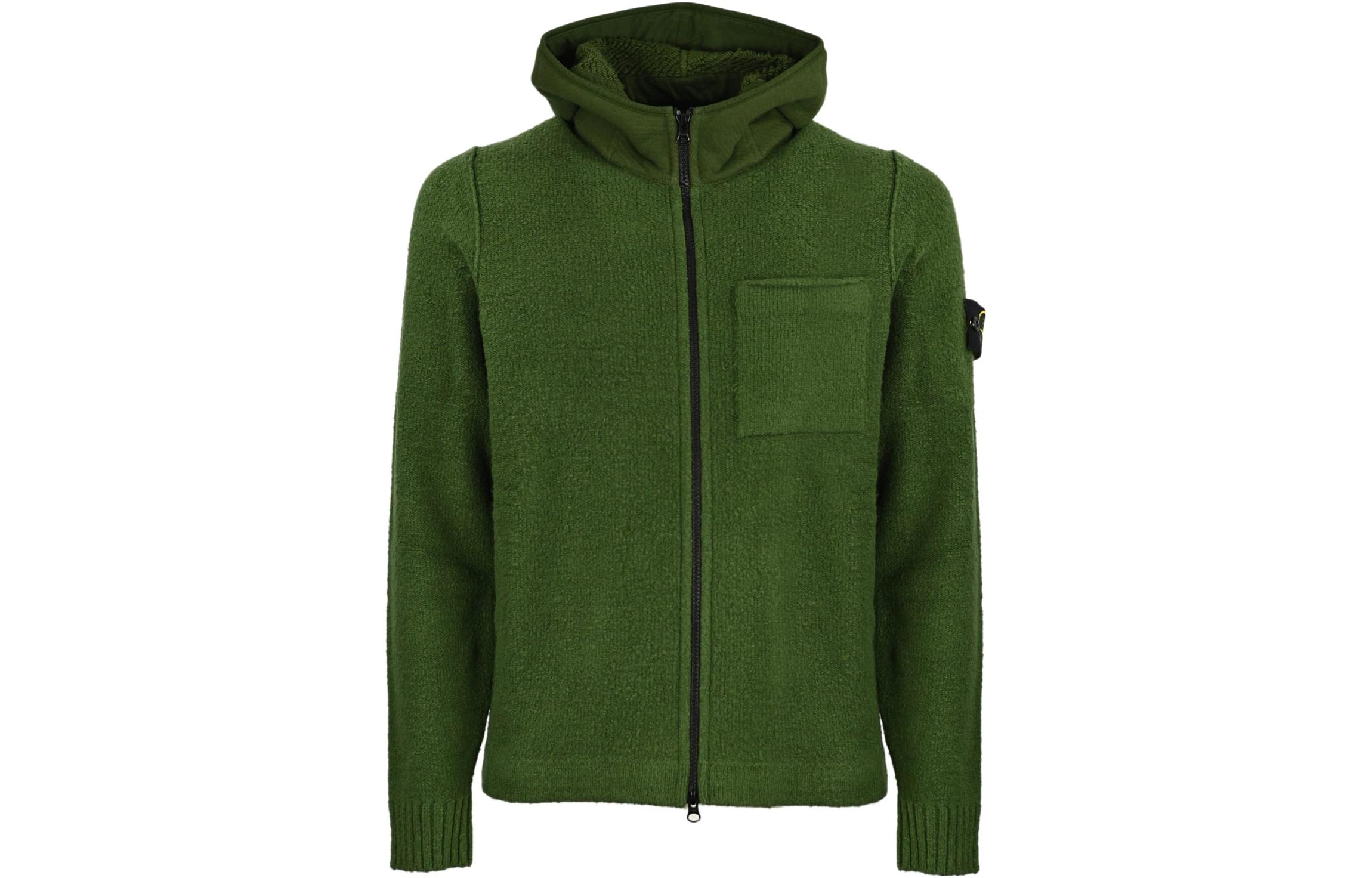 Stone Island FW22 Solid Logo Patch Zip Hoodie Green 7715550D2-V0058