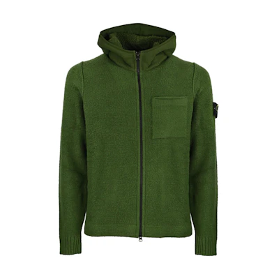 Stone Island FW22 Solid Logo Patch Zip Hoodie Green 7715550D2-V0058