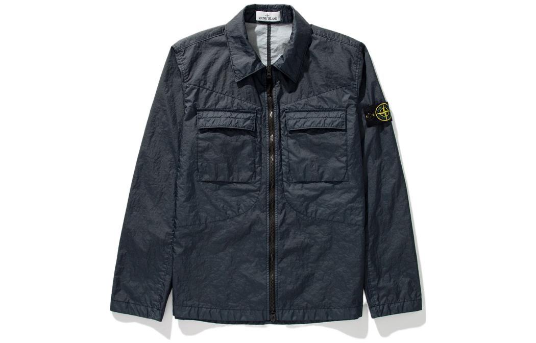 Stone Island FW22 Solid Logo Patch Zip Jacket Navy Blue 761510323-V0024