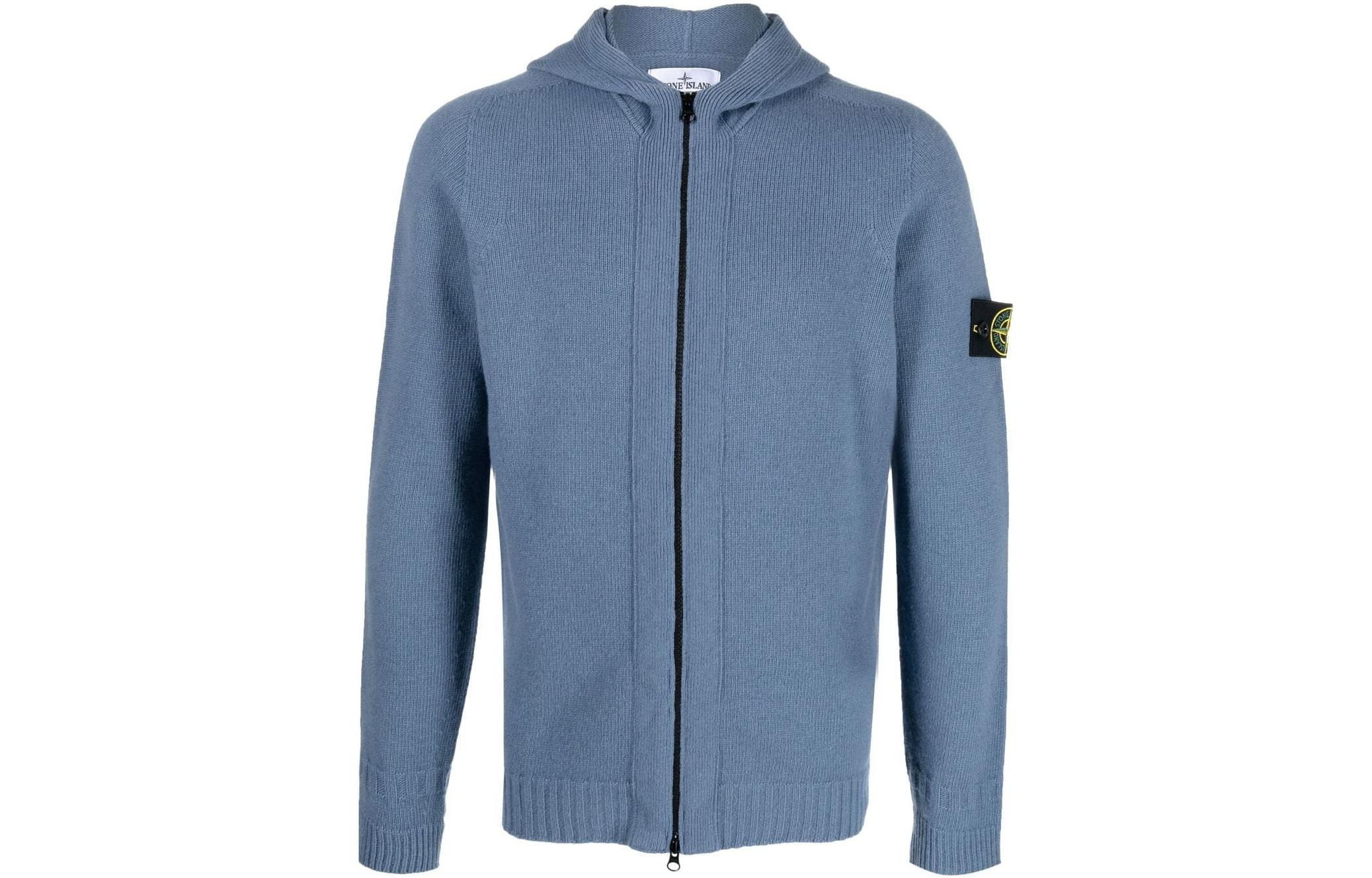 Stone Island FW22 Solid Logo Zip-Up Hoodie Jacket Blue 7715509A3-V0024