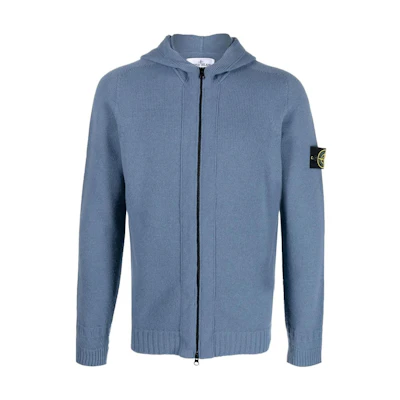 Stone Island FW22 Solid Logo Zip-Up Hoodie Jacket Blue 7715509A3-V0024