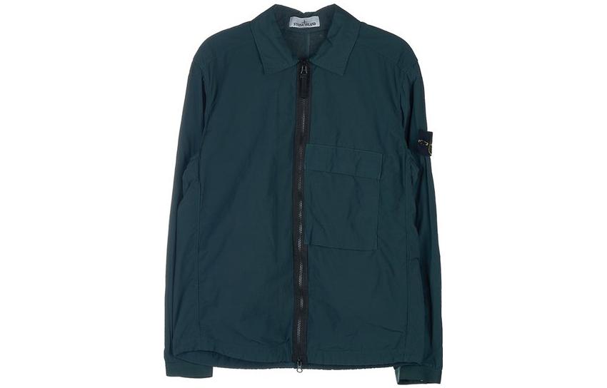 Stone Island FW22 Solid Logo Zip Collar Jacket Blue Green 771510303-V0057