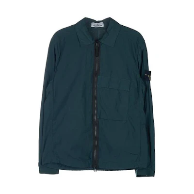 Stone Island FW22 Solid Logo Zip Collar Jacket Blue Green 771510303-V0057