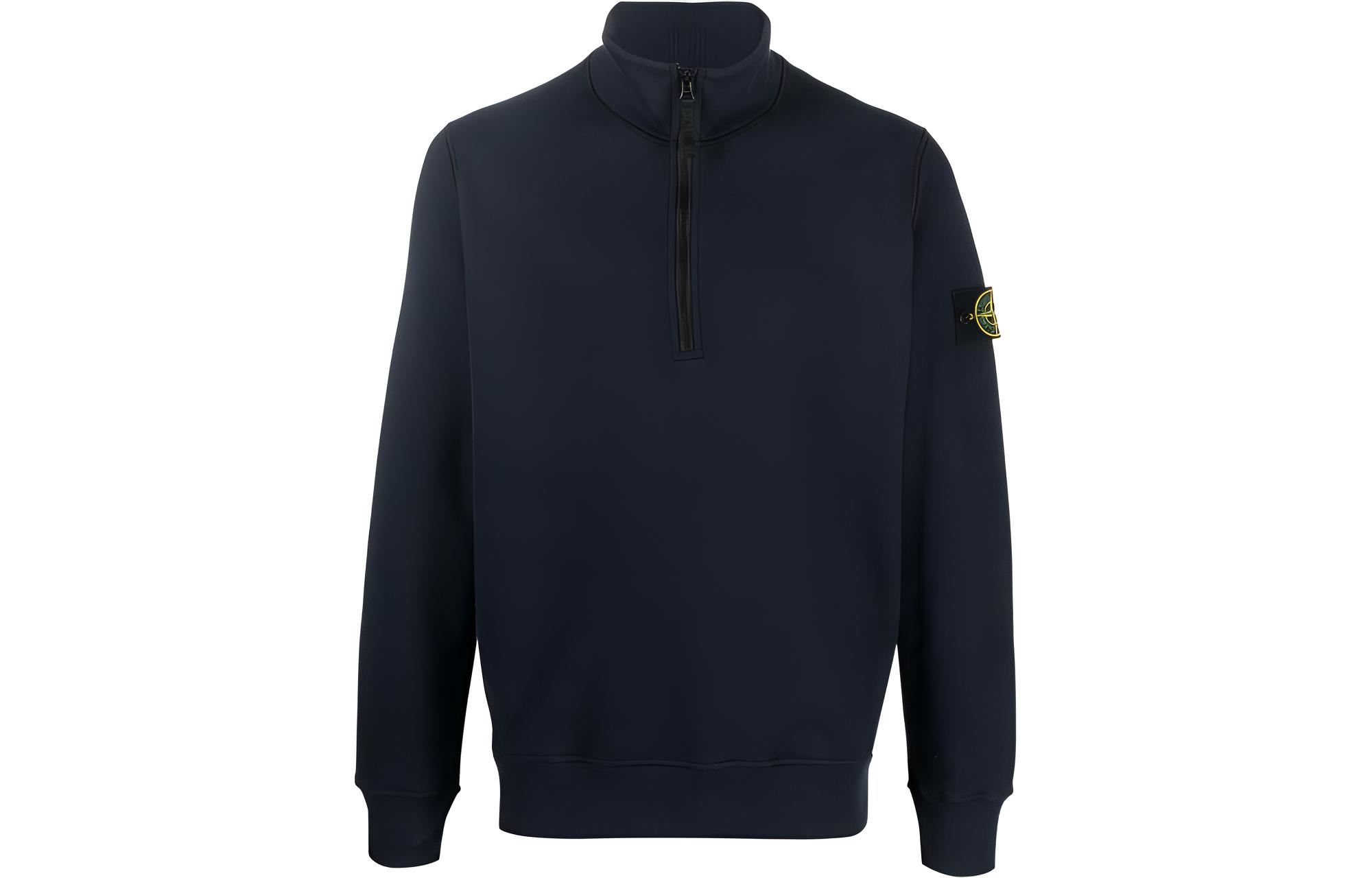 Stone Island FW22 Solid Zip-Neck Long-Sleeve Sweatshirt Navy 771561920-V0020