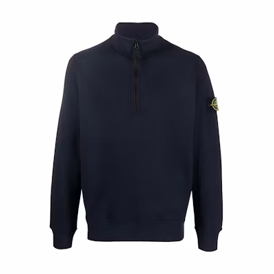 Stone Island FW22 Solid Zip-Neck Long-Sleeve Sweatshirt Navy 771561920-V0020