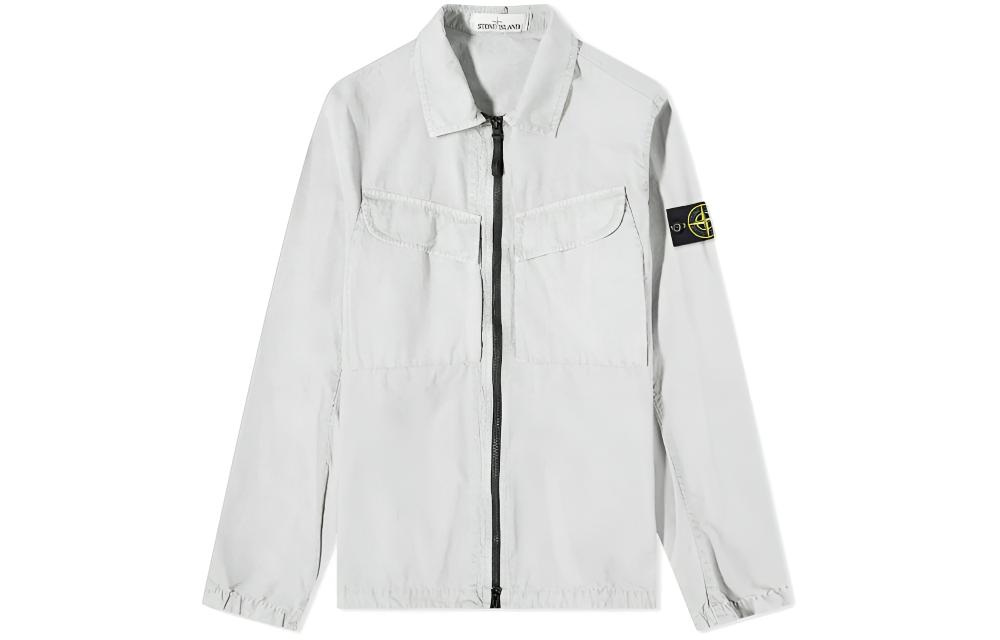 STONE ISLAND FW22 Washed Shirt Jacket  Pearl Gray Dual Pocket Outerwear 7715101WN-V0161