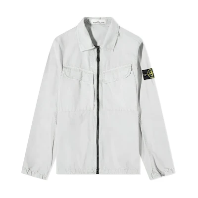 STONE ISLAND FW22 Washed Shirt Jacket Pearl Gray Dual Pocket Outerwear 7715101WN-V0161