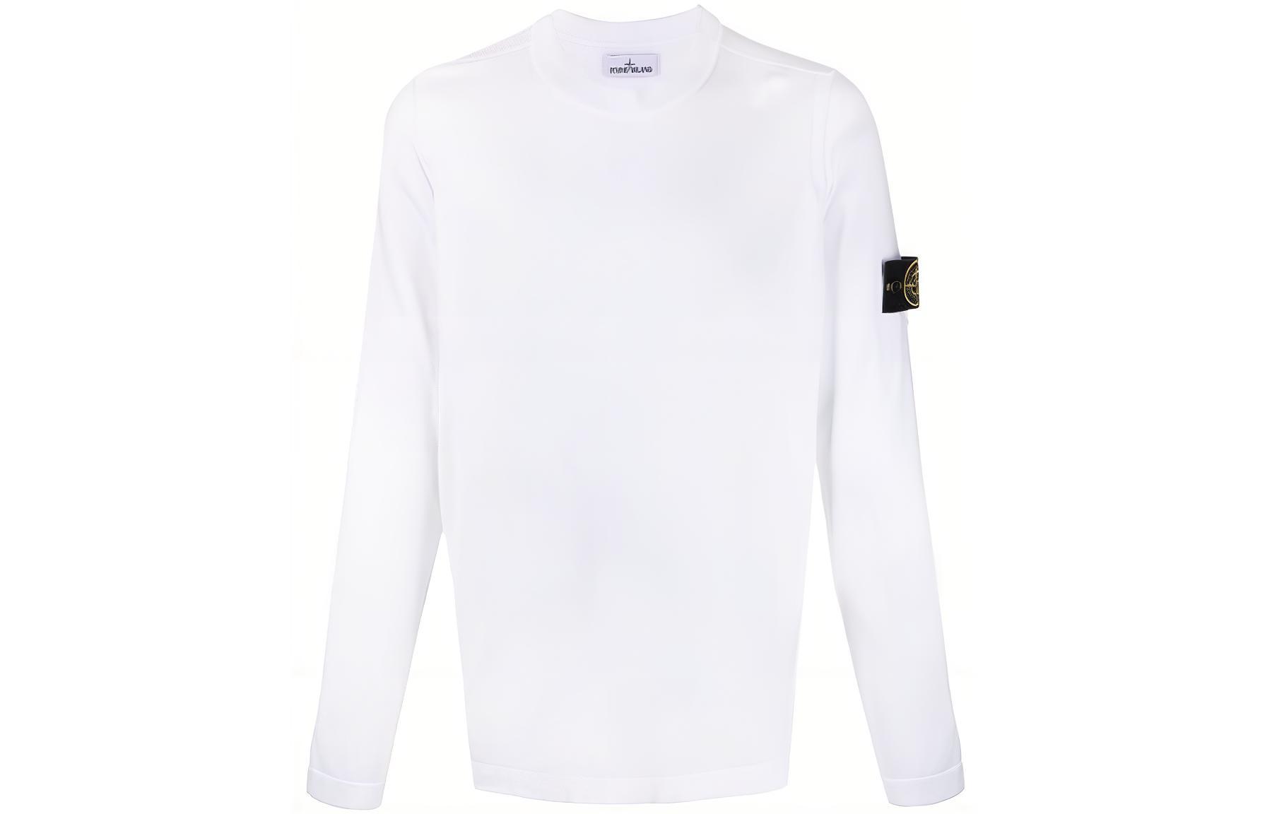 Stone Island FW22 White Crewneck Pullover Sweatshirt Plain Patch Logo 7615563B6-V0001