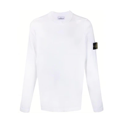 Stone Island FW22 White Crewneck Pullover Sweatshirt Plain Patch Logo 7615563B6-V0001