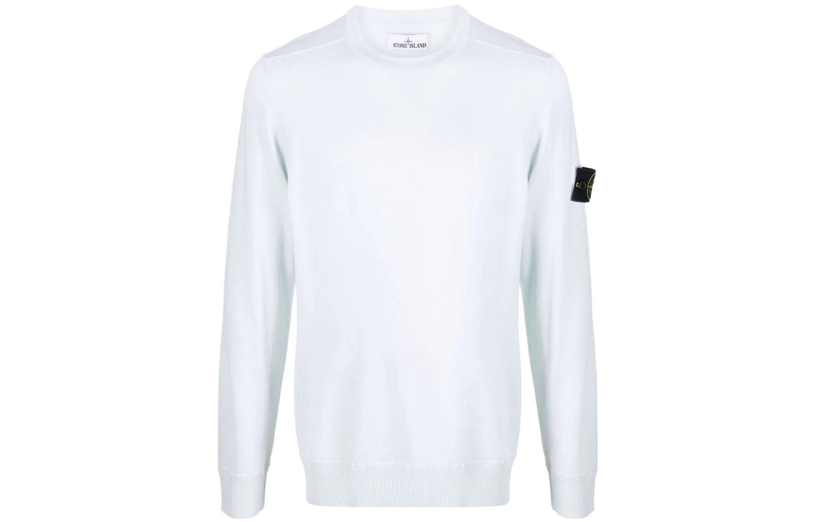 Stone Island FW22 White Crewneck Sweatshirt with Logo Patch 7515526C4-V0052