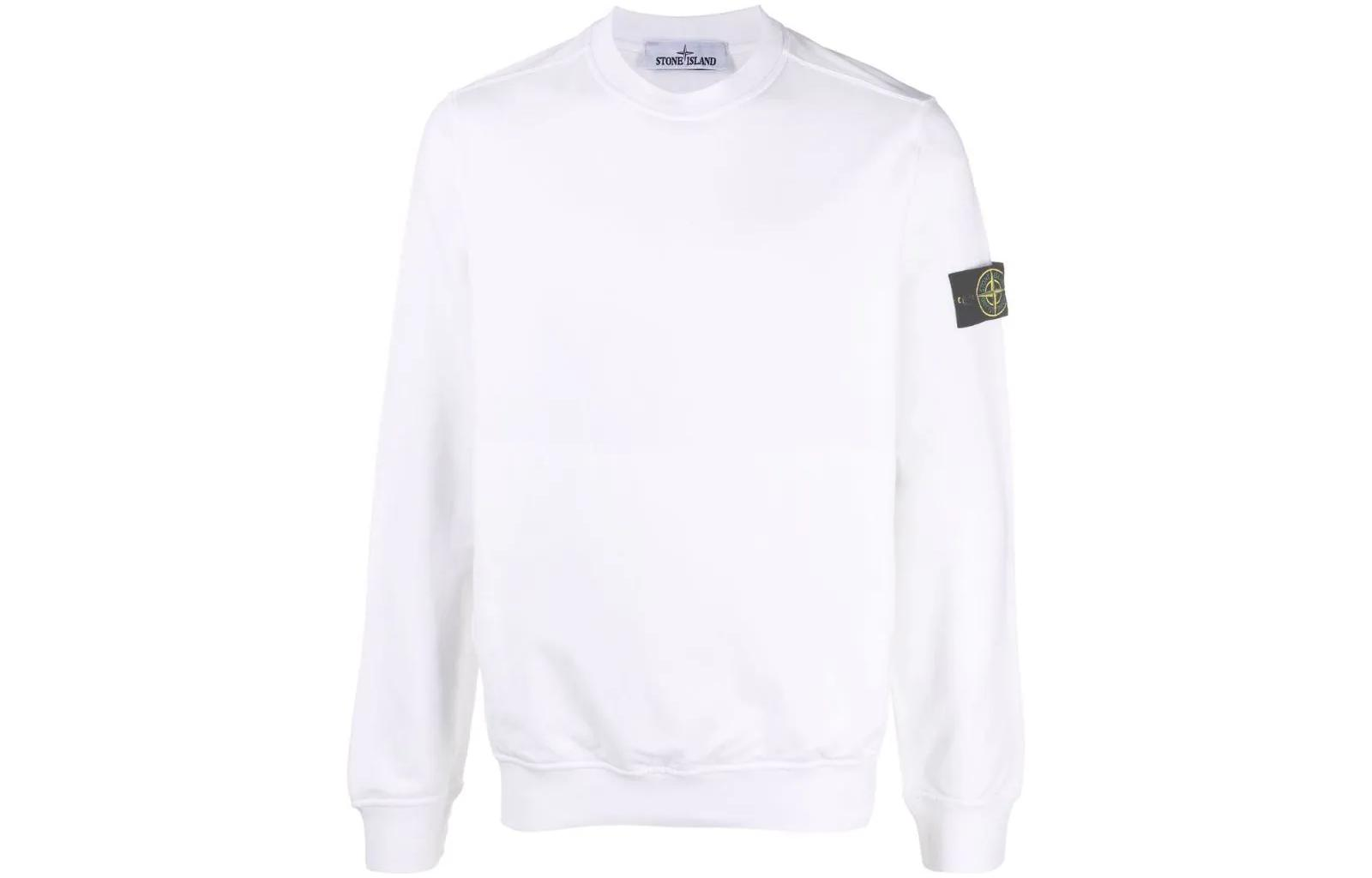 Stone Island FW22 White Crewneck Sweatshirt with Logo Patch for Men 761564052V0001
