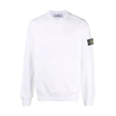 Stone Island FW22 White Crewneck Sweatshirt with Logo Patch for Men 761564052V0001