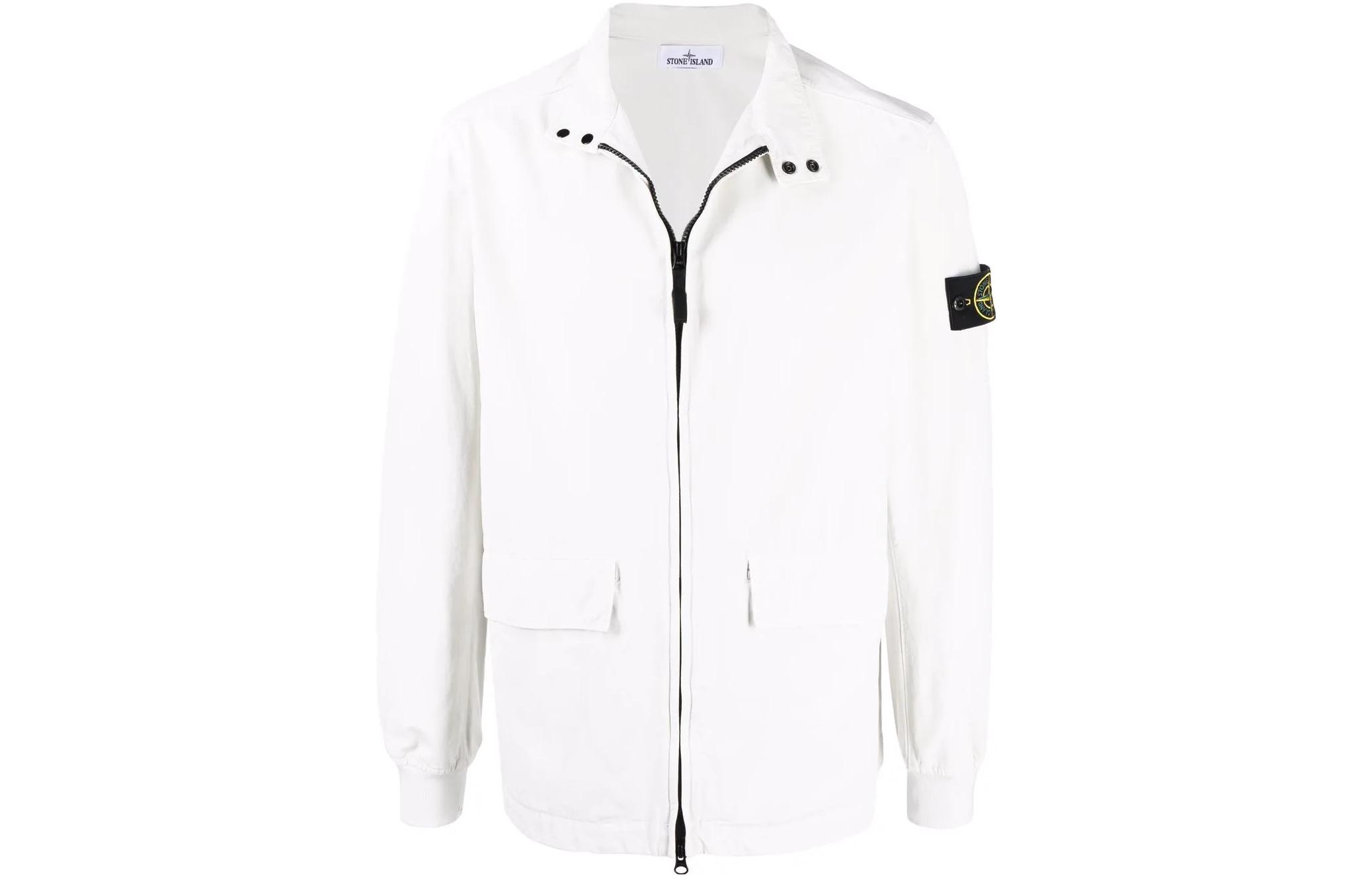 Stone Island FW22 White Lightweight Jacket with Logo Patch for Men 761541033-V0003