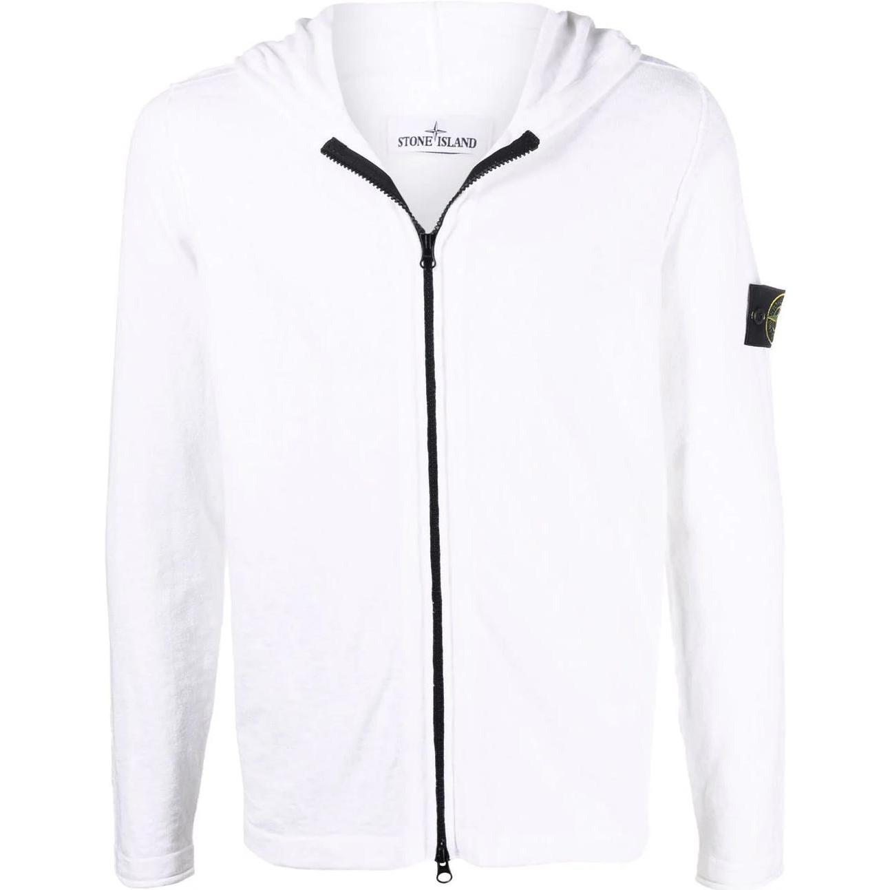 Stone Island FW22 White Patch Knit Long Sleeve Hooded Jacket 7615544B0-V0001