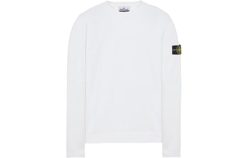 Stone Island FW22 White Pullover Sweatshirt with Logo Patch for Men 771562020-V0001