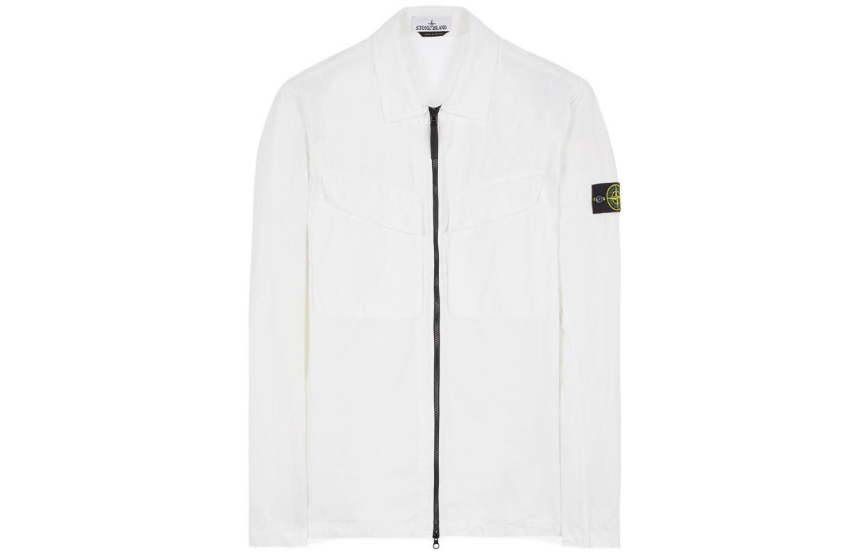 Stone Island FW22 White Side Badge Zipper Jacket for Men 7715101WN-V0001