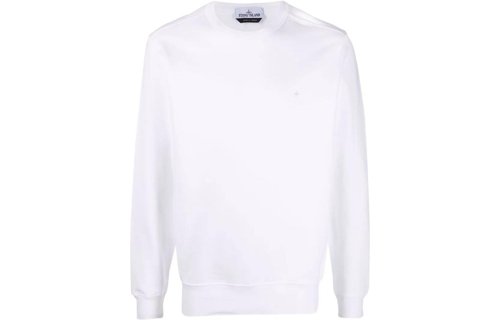 Stone Island FW22 White Slim Fit Embroidered Crewneck Sweatshirt Mens 761565751V0001-1