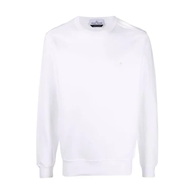 Stone Island FW22 White Slim Fit Embroidered Crewneck Sweatshirt Mens 761565751V0001-1