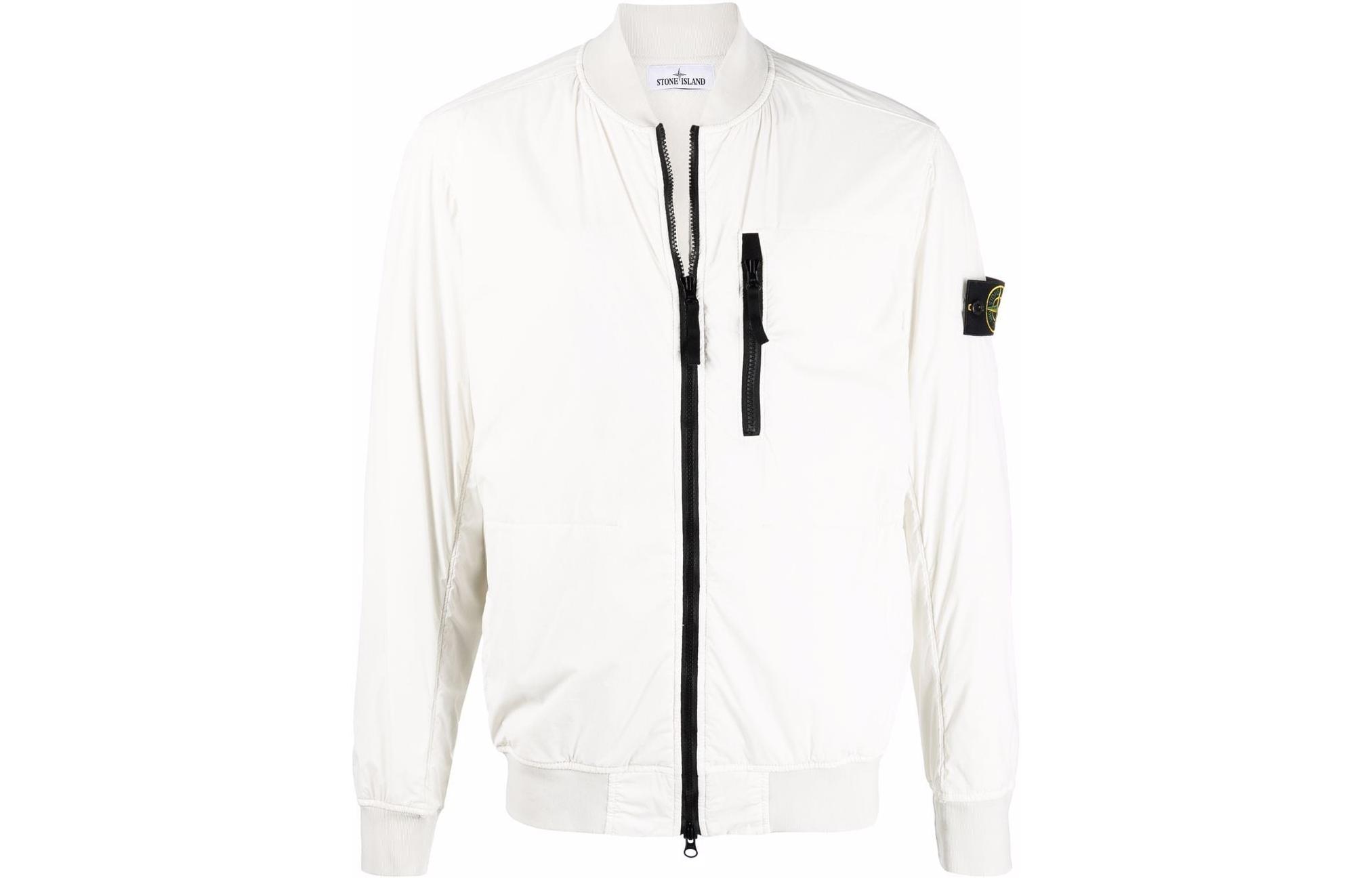 Stone Island FW22 White Zip-Up Jacket with Logo Patch for Men 761541331-V0003
