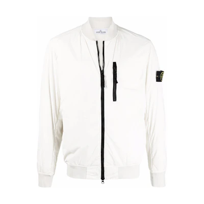 Stone Island FW22 White Zip-Up Jacket with Logo Patch for Men 761541331-V0003