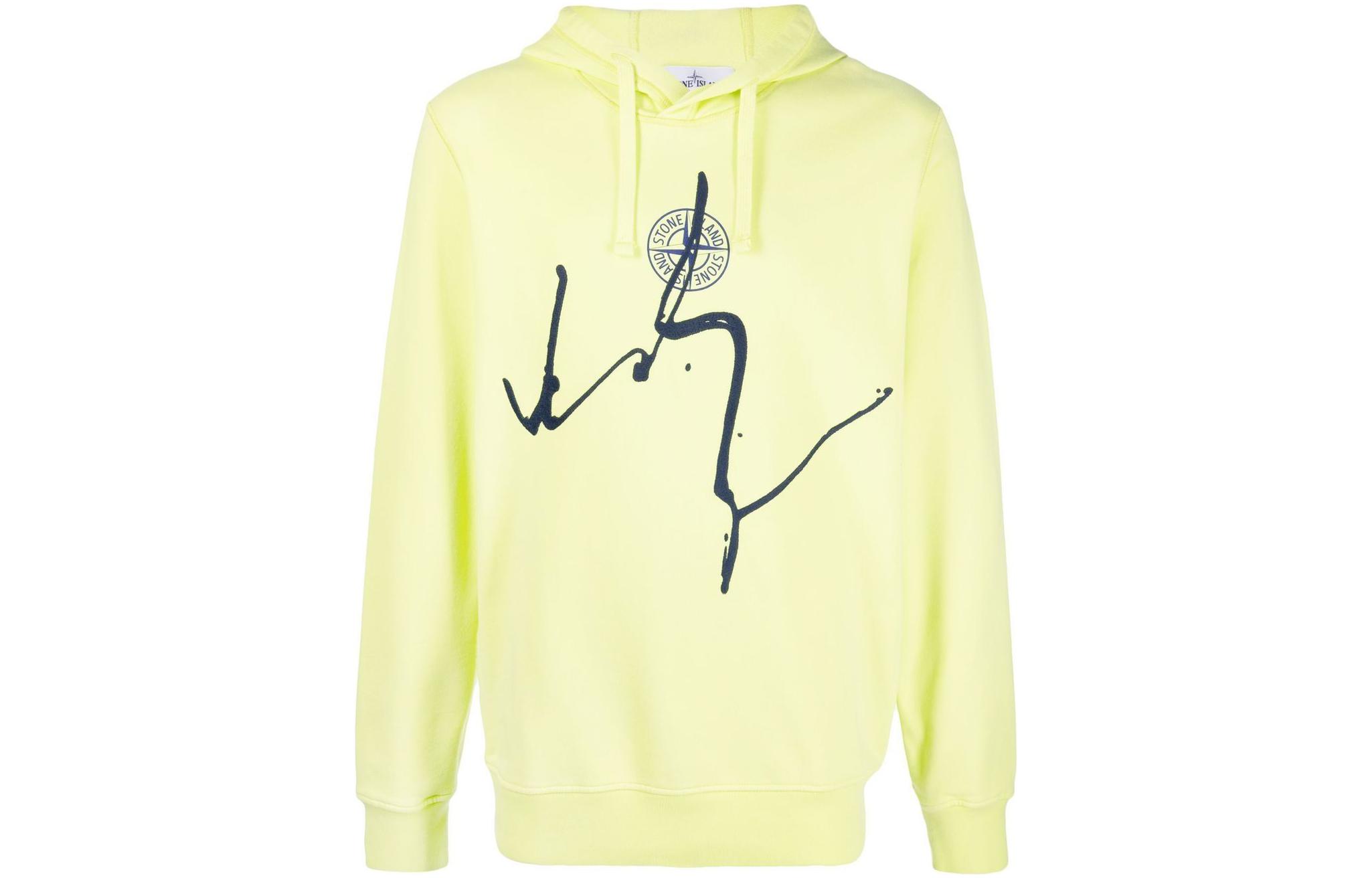 Stone Island FW22 Yellow Graphic Print Pullover Hoodie 761566481-V0031