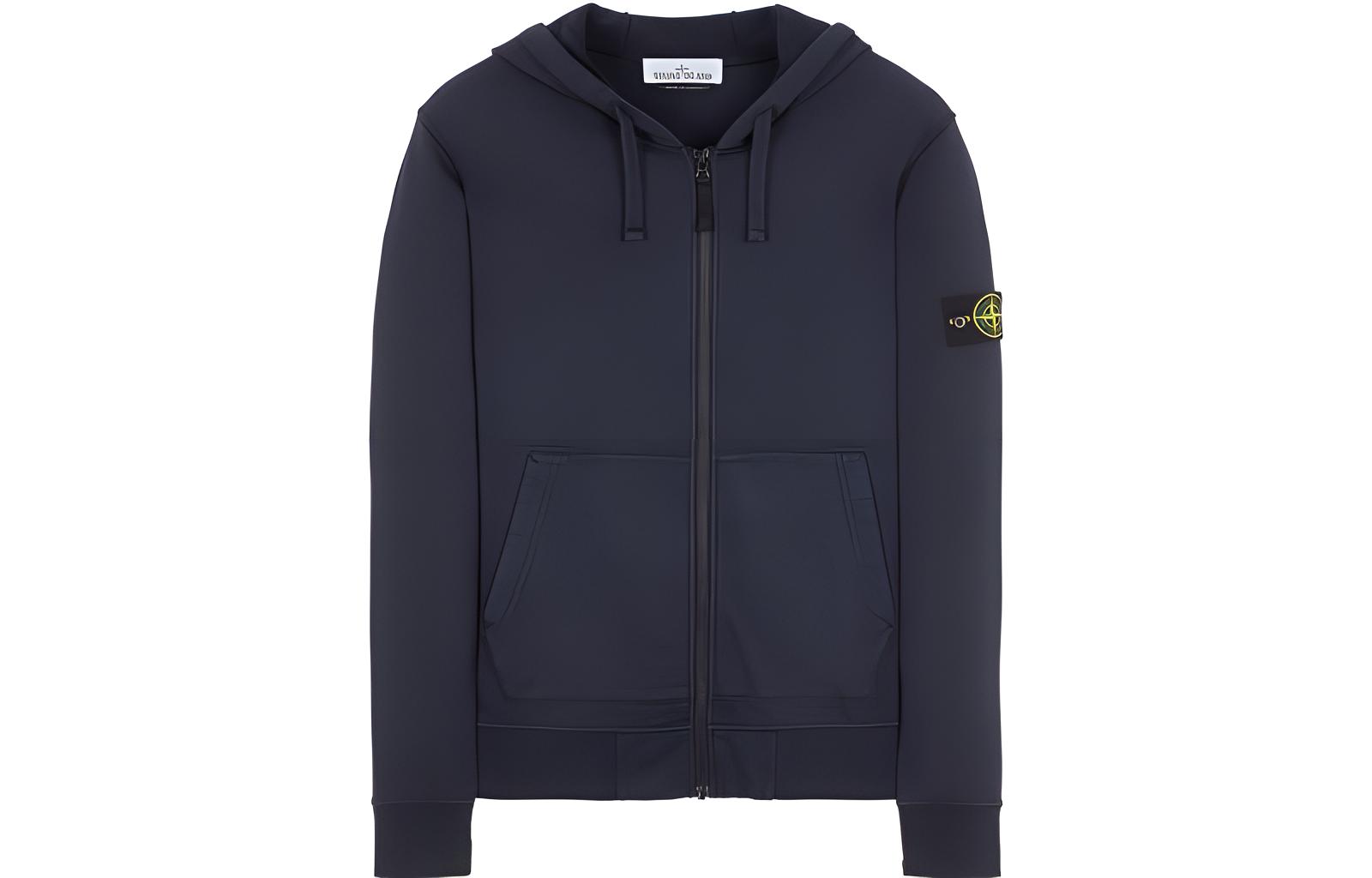 STONE ISLAND FW23  Blue Solid Color Zip-Up Hoodie Jacket 791564251-A0020