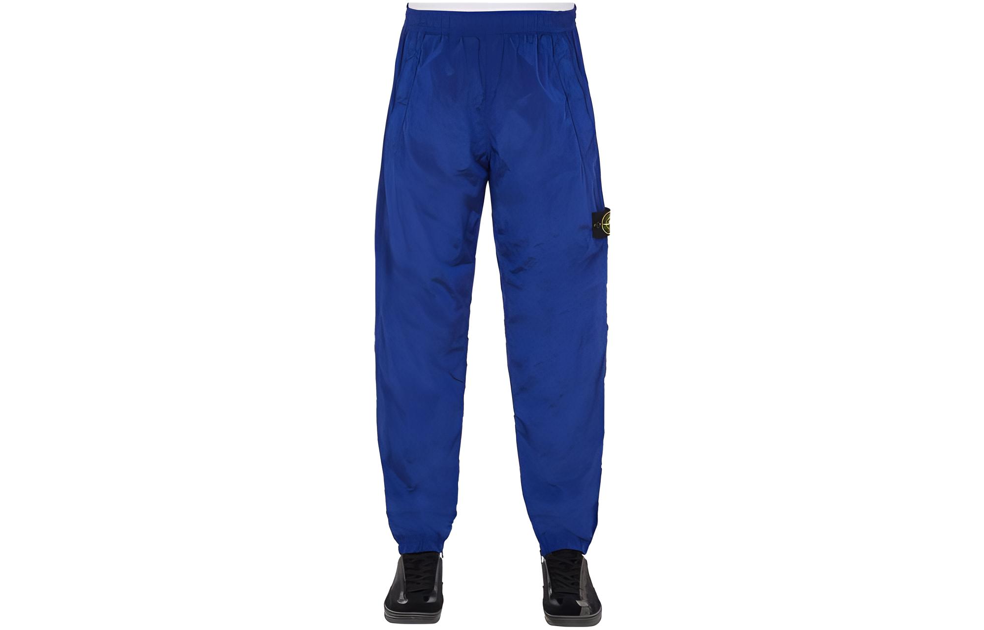STONE ISLAND FW23  Blue Straight-Leg Nylon Pants with Logo & Zippers. 791531119-V0022