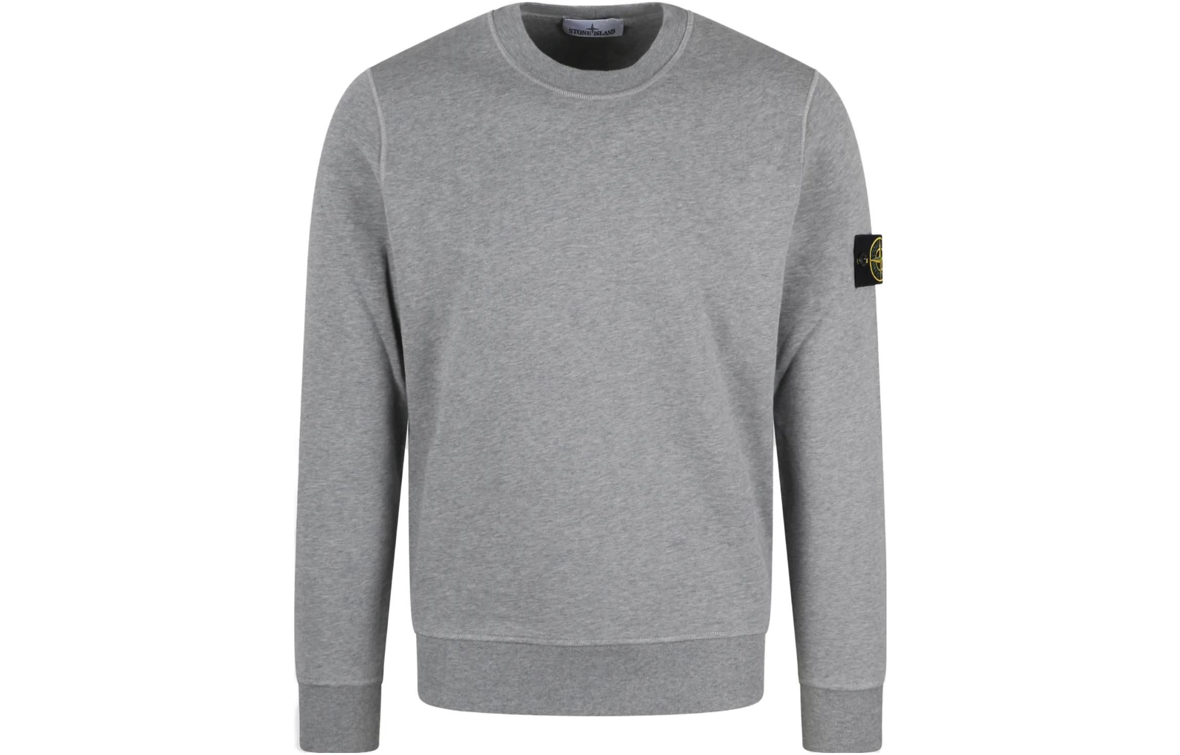 Stone Island FW23 Badge Crewneck Sweatshirt Grey Mens Long Sleeve 791563051A0M64